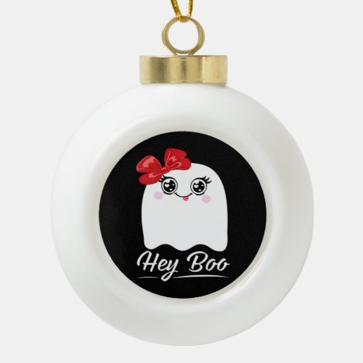 Cute Hey Boo Halloween Design Keramische Bal Ornament (Voorkant)