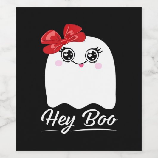 Cute Hey Boo Halloween Design Wijn Etiket (Enkel label)