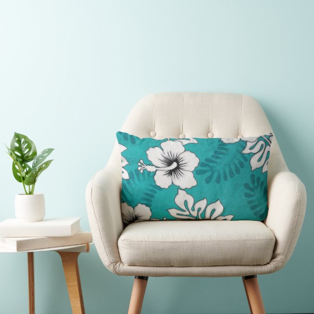 Cute Hibiscus Floral Art Pattern Aqua Turquoise Kussen (Stoel)
