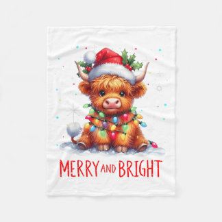 Cute Highland Baby Cow Christmas Lights Merry &amp Fleece Deken