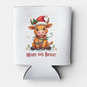 Cute Highland Baby Cow Christmas Lights Merry & Br Blikjeskoeler (Voorkant)