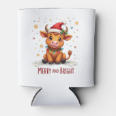 Cute Highland Baby Cow Christmas Lights Merry & Br Blikjeskoeler (Voorkant)
