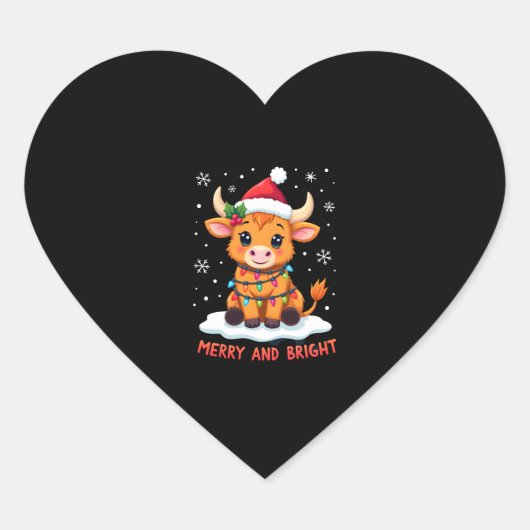Cute Highland Baby Cow Christmas Lights Merry & Br Hart Sticker (Voorkant)