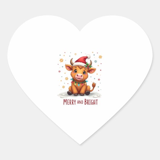 Cute Highland Baby Cow Christmas Lights Merry & Br Hart Sticker (Voorkant)