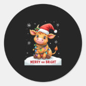 Cute Highland Baby Cow Christmas Lights Merry & Br Ronde Sticker (Voorkant)