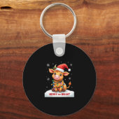 Cute Highland Baby Cow Christmas Lights Merry & Br Sleutelhanger (Voorkant)