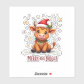 Cute Highland Baby Cow Christmas Lights Merry & Br Sticker (Vel)