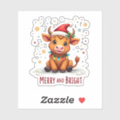 Cute Highland Baby Cow Christmas Lights Merry & Br Sticker (Vel)