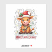 Cute Highland Baby Cow Christmas Lights Merry & Br Sticker (Vel)