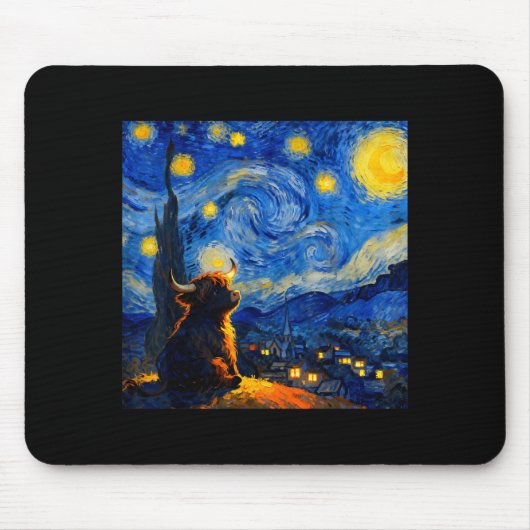 Cute Highland Baby Cow Graphic Van Gogh Style Star Muismat (Voorkant)