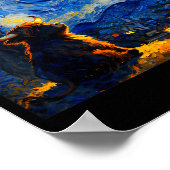 Cute Highland Baby Cow Graphic Van Gogh Style Star Poster (Hoek)