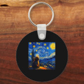 Cute Highland Baby Cow Graphic Van Gogh Style Star Sleutelhanger (Voorkant)