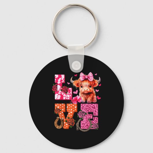 Cute Highland Cow And Nk Heart Valentines Day Love Sleutelhanger (Voorkant)