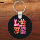 Cute Highland Cow And Nk Heart Valentines Day Love Sleutelhanger (Voorkant)