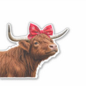 Cute Highland Cow Bandana Bow Sticker (Voorkant)