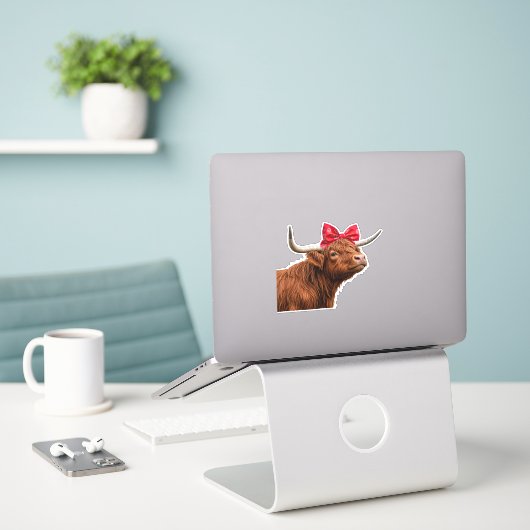 Cute Highland Cow Bandana Bow Sticker (Laptop op bureau)