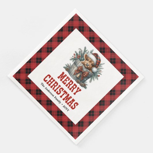 Cute highland cow buffalo themed Xmas napkins Servet (Hoek)