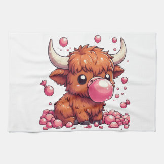 Cute Highland Cow calf blowing bubbles Theedoek