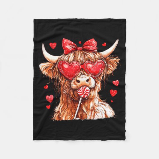 Cute Highland Cow Candy Cane Heart Valentines Day  Fleece Deken (Voorkant)