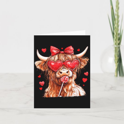 Cute Highland Cow Candy Cane Heart Valentines Day  Kaart (Voorkant)