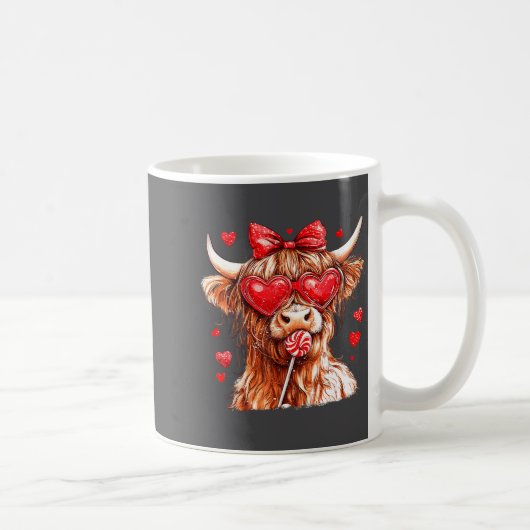 Cute Highland Cow Candy Cane Heart Valentines Day  Koffiemok (Rechts)