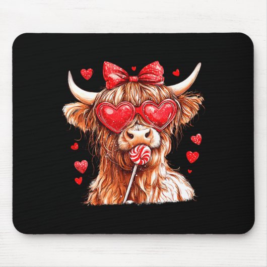 Cute Highland Cow Candy Cane Heart Valentines Day  Muismat (Voorkant)