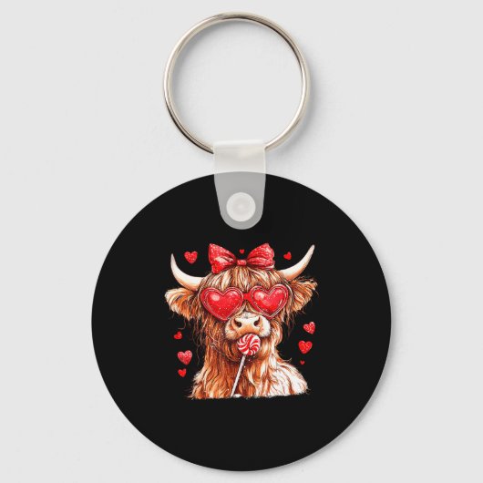 Cute Highland Cow Candy Cane Heart Valentines Day  Sleutelhanger (Voorkant)