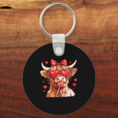 Cute Highland Cow Candy Cane Heart Valentines Day  Sleutelhanger (Voorkant)
