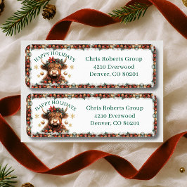  Cute Highland Cow Christmas Business Address Etiket