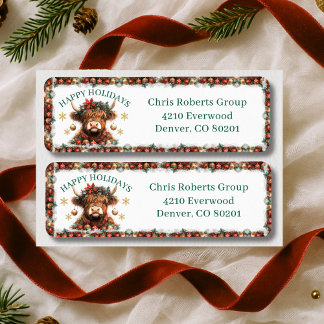  Cute Highland Cow Christmas Business Address Etiket