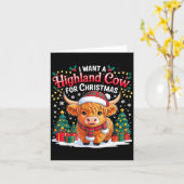 Cute Highland Cow Christmas Funny Santa Lights Hol Kaart (Gele Bloem)