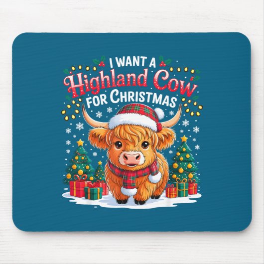 Cute Highland Cow Christmas Funny Santa Lights Hol Muismat (Voorkant)