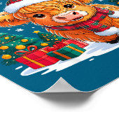 Cute Highland Cow Christmas Funny Santa Lights Hol Poster (Hoek)