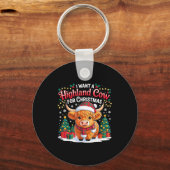 Cute Highland Cow Christmas Funny Santa Lights Hol Sleutelhanger (Voorkant)