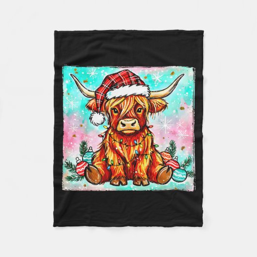Cute Highland Cow Christmas Lights Merry Xmas Cows Fleece Deken (Voorkant)