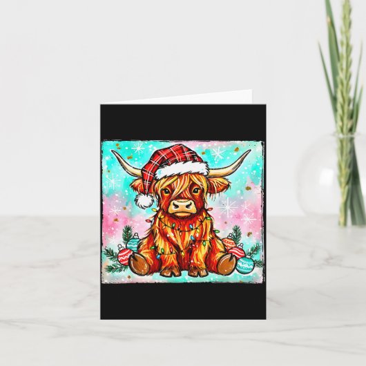 Cute Highland Cow Christmas Lights Merry Xmas Cows Kaart (Voorkant)