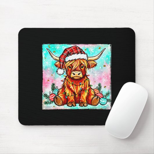 Cute Highland Cow Christmas Lights Merry Xmas Cows Muismat (Met muis)