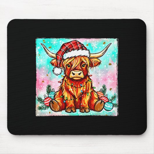Cute Highland Cow Christmas Lights Merry Xmas Cows Muismat (Voorkant)