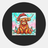 Cute Highland Cow Christmas Lights Merry Xmas Cows Ronde Sticker (Voorkant)