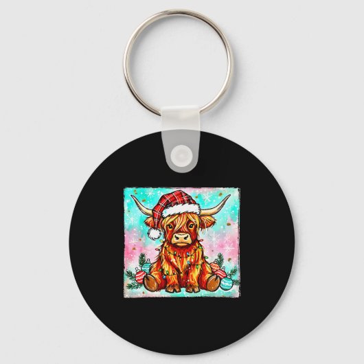 Cute Highland Cow Christmas Lights Merry Xmas Cows Sleutelhanger (Voorkant)