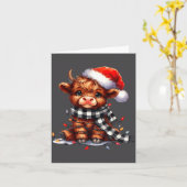 Cute Highland Cow Christmas Lights Santa Hat Winte Kaart (Gele Bloem)