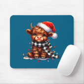 Cute Highland Cow Christmas Lights Santa Hat Winte Muismat (Met muis)