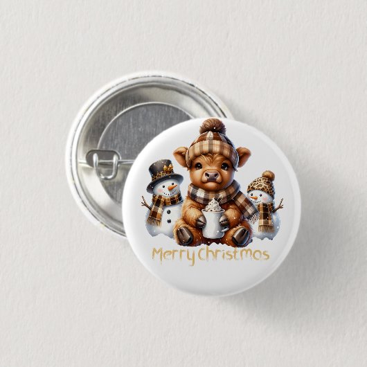 Cute Highland Cow Christmas  Ronde Button 3,2 Cm (Voorkant /achterkant)