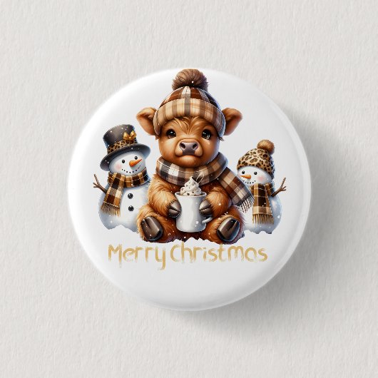 Cute Highland Cow Christmas  Ronde Button 3,2 Cm (Voorkant)
