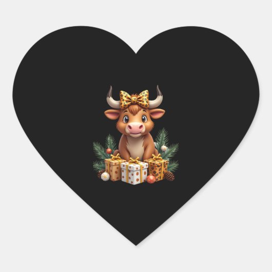 Cute Highland Cow Christmas Santa Highland Cow Lov Hart Sticker (Voorkant)