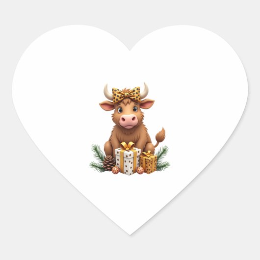 Cute Highland Cow Christmas Santa Highland Cow Lov Hart Sticker (Voorkant)