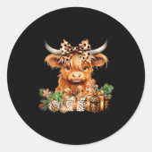 Cute Highland Cow Christmas Santa Highland Cow Lov Ronde Sticker (Voorkant)
