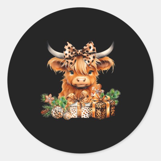 Cute Highland Cow Christmas Santa Highland Cow Lov Ronde Sticker (Voorkant)