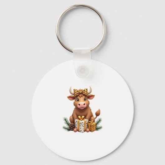 Cute Highland Cow Christmas Santa Highland Cow Lov Sleutelhanger (Voorkant)