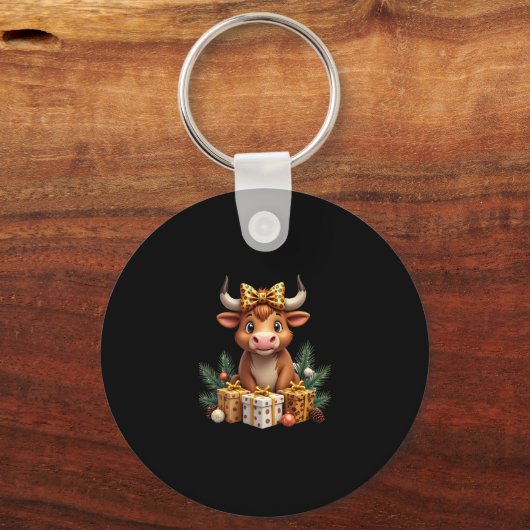 Cute Highland Cow Christmas Santa Highland Cow Lov Sleutelhanger (Voorkant)